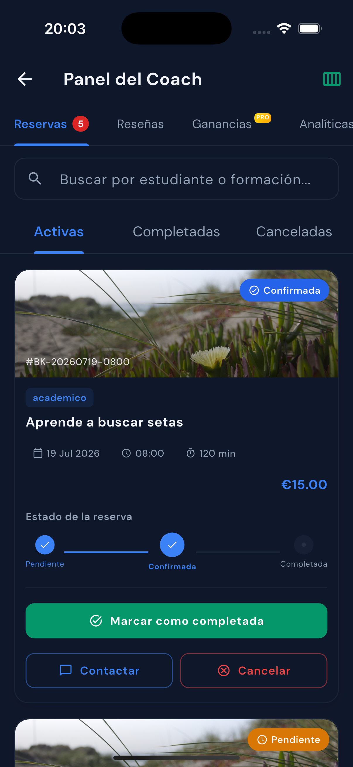Gestión de reservas