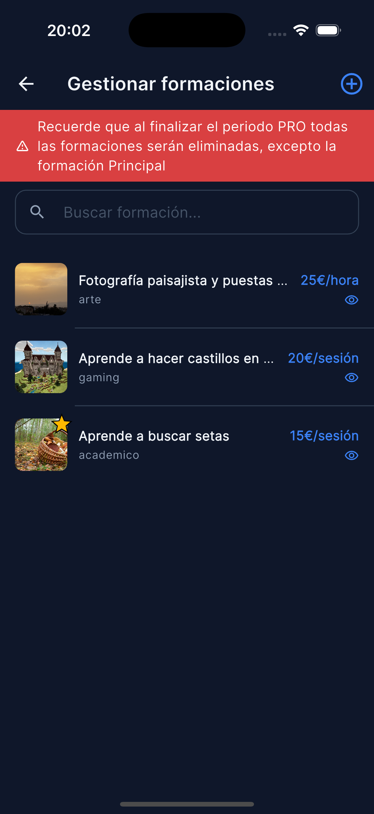 Gestión de formaciones